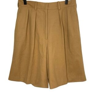 J Crew Camel Tan Wool Cashmere Blend Long Pleated Preppy Old Money Shorts